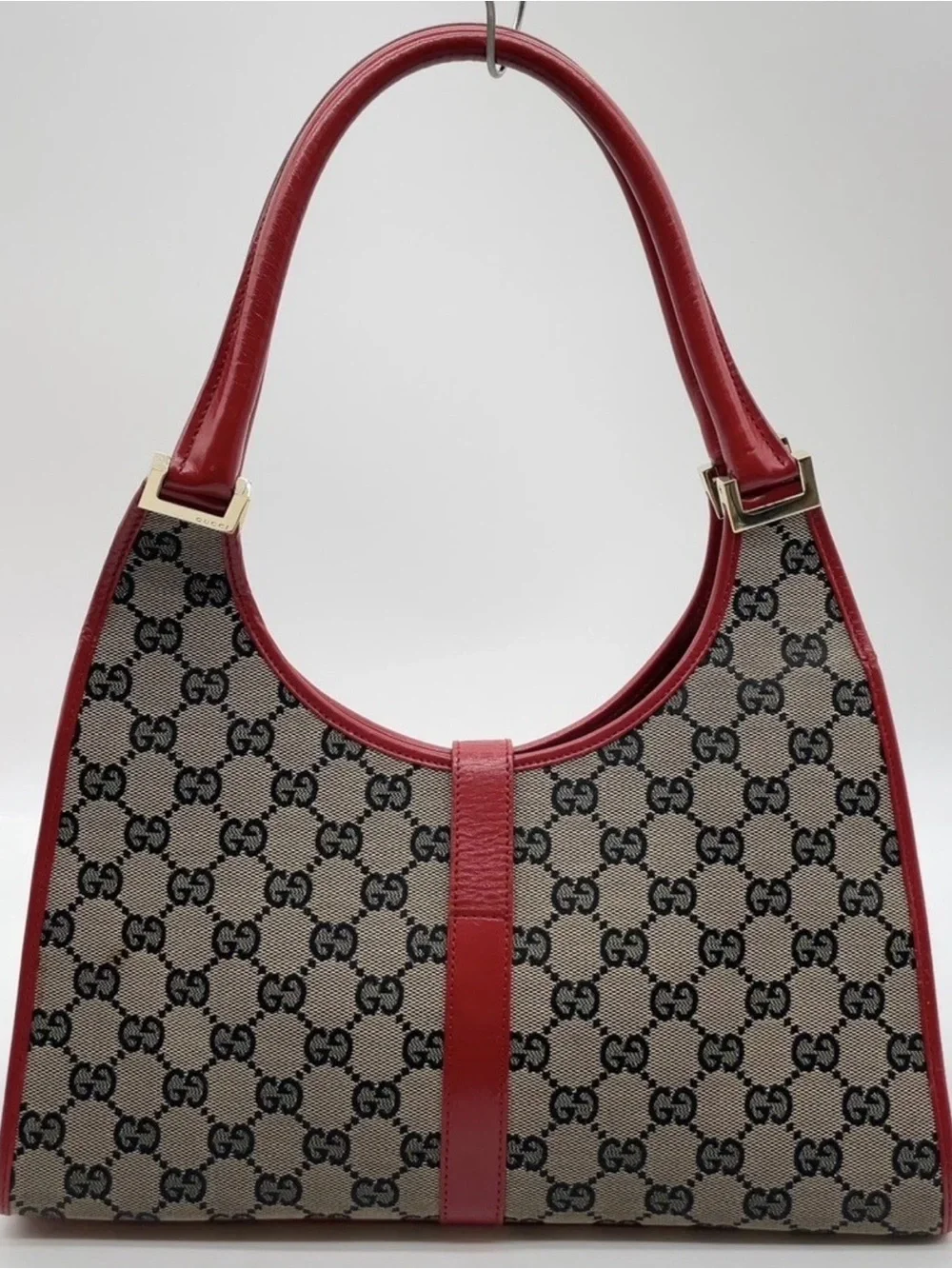 Auth Gucci Jackie GG Canvas Leather Red 002.1067 Shoulder Bag W/Dustbag